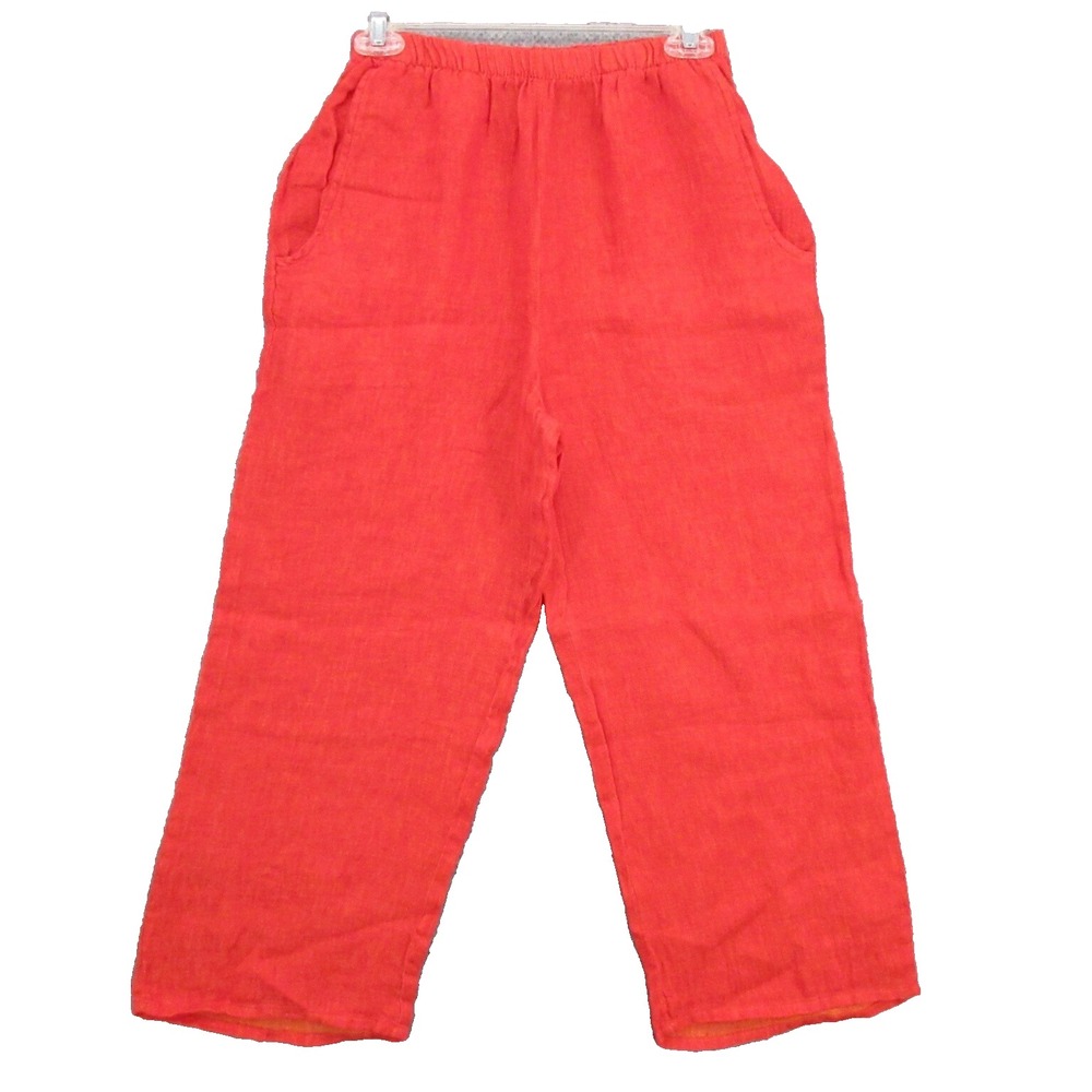 FLAX Designs Linen Pants XS Orange Elastic Waist With Pockets New